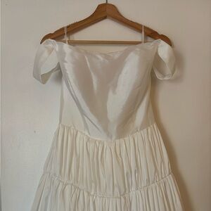 Off shoulder satin wedding dress